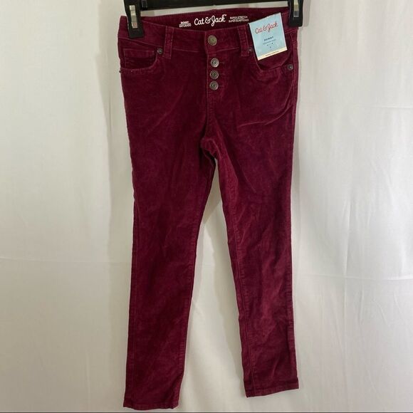 Cat & Jack Girls’ Super Stretch Corduroy Burgundy Skinny Pants - Picture 2 of 5
